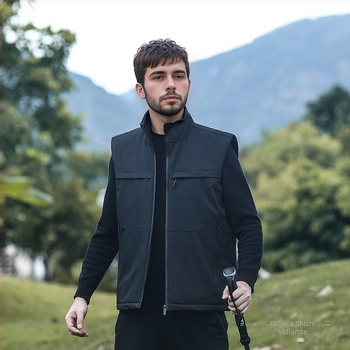 Muška pamučna puffer vesta s punjenjem od pamuka, flis podstava, slobodan kroj, poliester tkanina, džepovi sa zipom