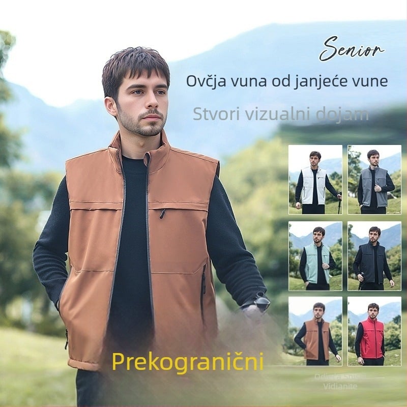 Muška pamučna puffer vesta s punjenjem od pamuka, flis podstava, slobodan kroj, poliester tkanina, džepovi sa zipom