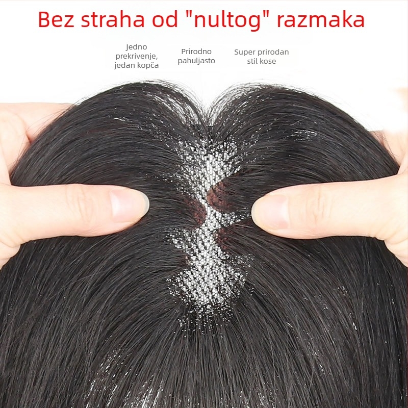 Perika za žene — ručno pletena švicarska mreža, pravo vlasi, ravni stil, smještaj na vrh glave, može se bojati
