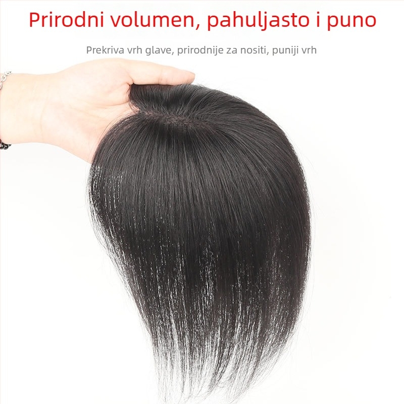 Perika za žene — ručno pletena švicarska mreža, pravo vlasi, ravni stil, smještaj na vrh glave, može se bojati