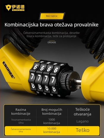 Kodno zaključavanje za kacige, planinski bicikl, dječje kolica i prtljagu – metalno, EROADE, unisex