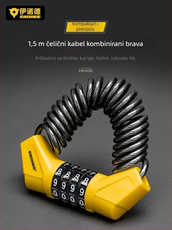 Kodno zaključavanje za kacige, planinski bicikl, dječje kolica i prtljagu – metalno, EROADE, unisex