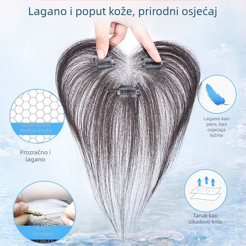 Perika od ljudske kose, potpuno ručno tkana, ravna kosa, model F711, može se obojiti