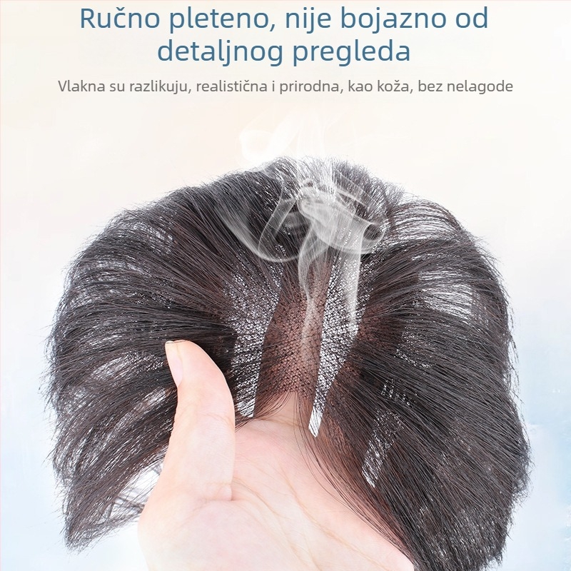 Perika od ljudske kose, potpuno ručno tkana, ravna kosa, model F711, može se obojiti