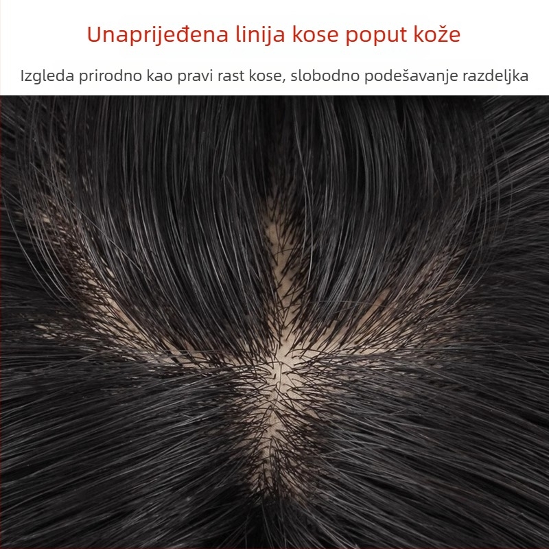 Perika od prirodne kose za žene – gusto vlasi, realističan skalp, jednovijena s francuskim šiškama, ravna, šivana strojno, može se bojiti i kovrčati, podrijetlo Henan