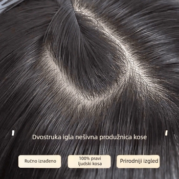 Dio paruke od prave kose, ručno tkan, s dvostrukim šavom, za pokrivanje sijedih, volumen na vrhu glave, lagan i prozračan