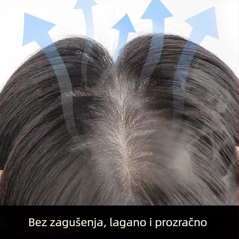 Dio paruke od prave kose, ručno tkan, s dvostrukim šavom, za pokrivanje sijedih, volumen na vrhu glave, lagan i prozračan
