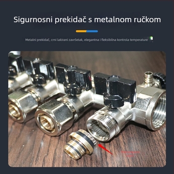 Distribuir za podno grijanje s kromiranim premazom i visokim protokom, integrirani dizajn, montaža na nosač, spojnice 16–20 mm, radna temperatura 0–120 °C