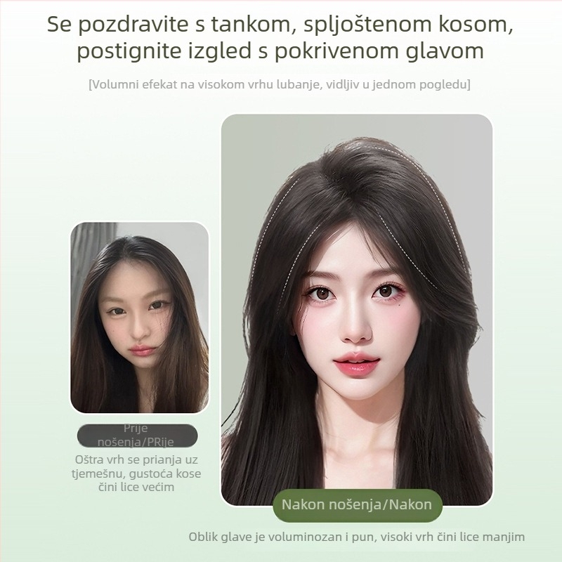 Dijelić perike za volumen na vrhu glave, pravi ljudski kos, ravno, model: Eight-character bangs