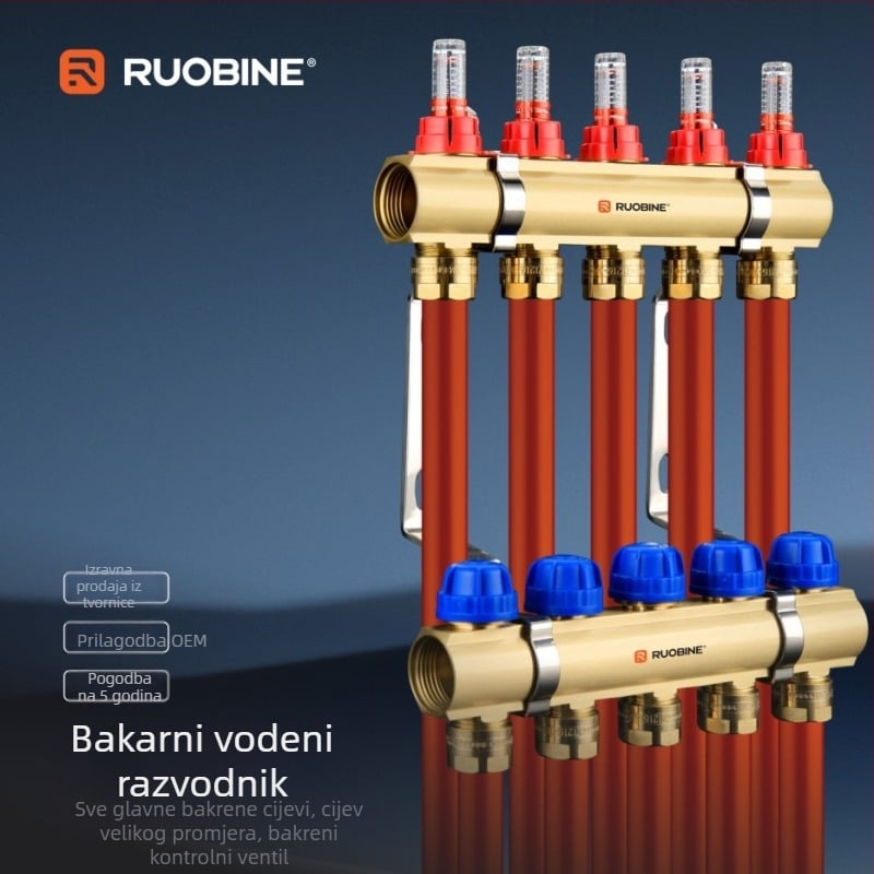 Bakreni dijelič vode za podno grijanje A0313 – navojni priključak, 5–60°C, promjer granskog priključka 16×2.0–20×2.0