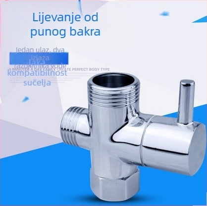 Bakreni tuš trostruki priključni ventil, model 353, elektroplatiran, radna temperatura 80°C, tip ugradnje: spoj