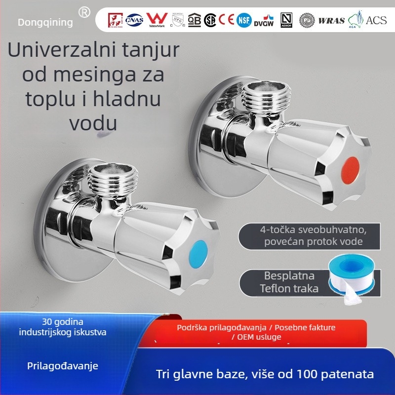 Međumesing trokutasti kutni ventil, ugrađen u zid, elektroplatinirani model, radni tlak 0.8 MPa
