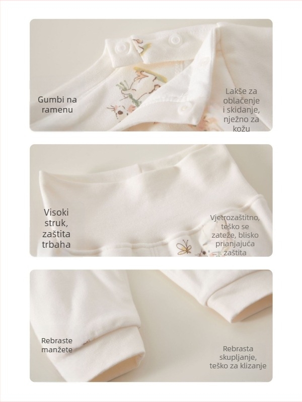 Dječji pamukasti quiltirani set donjeg rublja, topao zimski kućni outfit, unisex, za novorođenčad 0–12 mjeseci