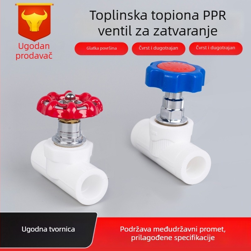 Debljena PPR zatvarač ventila za vodovodne cijevi, bakreno tijelo, za toplu i hladnu vodu