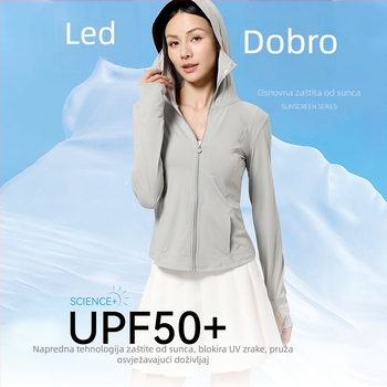 Ženska UV zaštita vjetrovka s kapuljom, najlon, brzo suši, prozračna, UPF50+, lagana vanjska jakna za ljeto i jesen