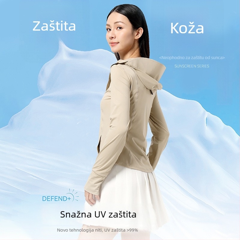 Ženska UV zaštita vjetrovka s kapuljom, najlon, brzo suši, prozračna, UPF50+, lagana vanjska jakna za ljeto i jesen