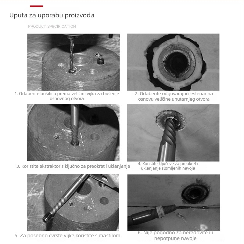 Set ekstraktora za uklanjanje slomljenih vijaka, 12-dijelni, za strojeve, God Super, 0.39 kg
