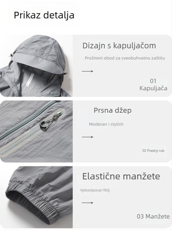 Unisex ljetna vanjska jakna za zaštitu od sunca UPF50+, brzo sušenje, prozračna, otporna na vjetar, odvodi vlagu