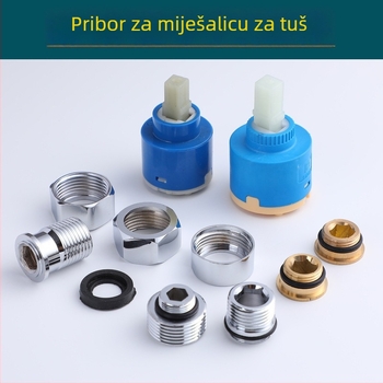 Pribor za miješanje ventila - Nehrđajući čelik i bakar; Šesterokutna kapica za miješanje ventila (nehrđajući čelik); Tuš spoj (nehrđirajući čelik, 2-djelni s brtvom); Kružni odjeljivač vode; Bakar štapovi set (4 kom)