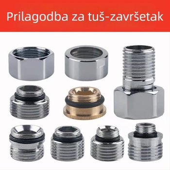 Pribor za miješanje ventila - Nehrđajući čelik i bakar; Šesterokutna kapica za miješanje ventila (nehrđajući čelik); Tuš spoj (nehrđirajući čelik, 2-djelni s brtvom); Kružni odjeljivač vode; Bakar štapovi set (4 kom)