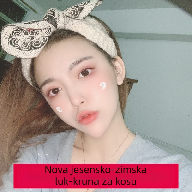 Široka pletene gumica za kosu s ušima zeca – stil Japanski/Korejski, materijal vuna/perje, dodatak za kosu, jesen 2021