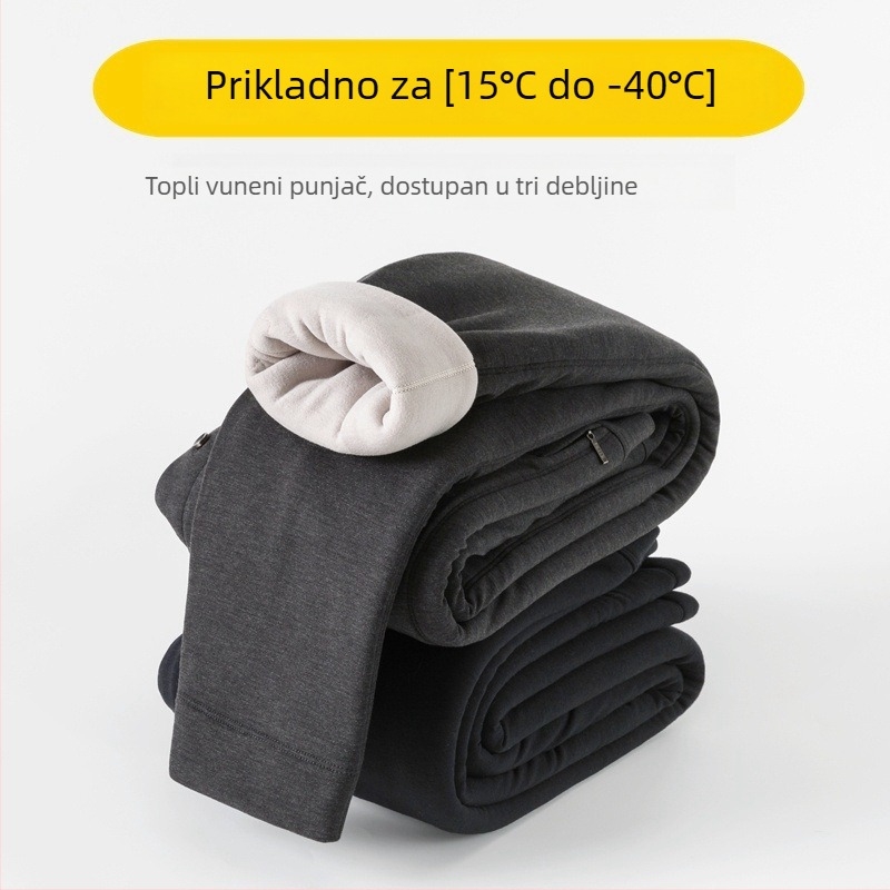 Unisex vunene termičke hlače, trostruki sustav grijanja, fleece podstava, visok struk, antibakterijske, održavaju toplinu
