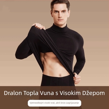 Muški termo komplet donjeg rublja s visokim ovratnikom, akrilna tkanina, dvostruka debljina, flis podstava, dugih rukava