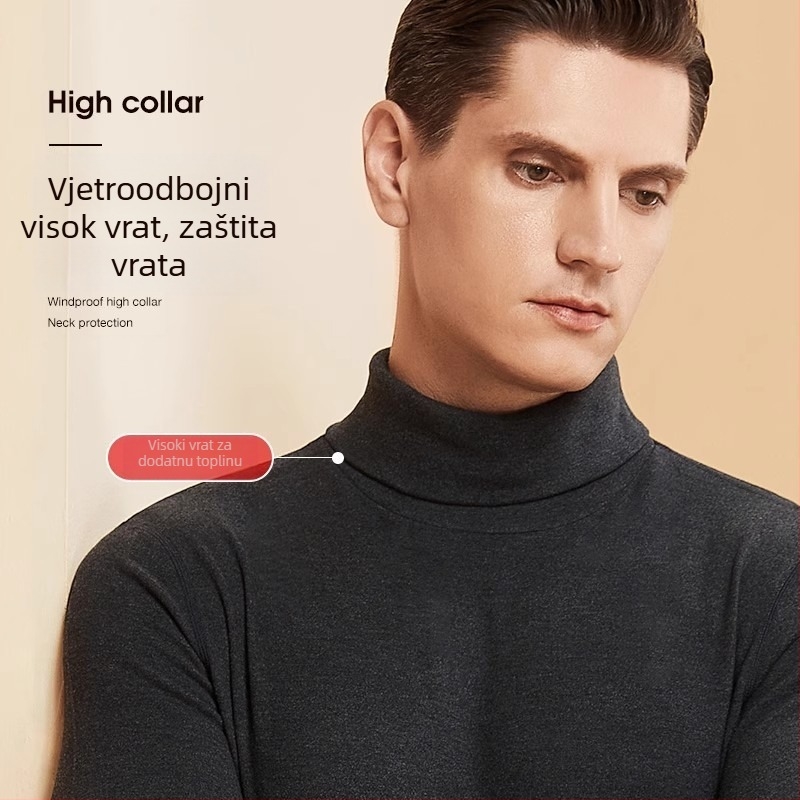 Muški termo komplet donjeg rublja s visokim ovratnikom, akrilna tkanina, dvostruka debljina, flis podstava, dugih rukava