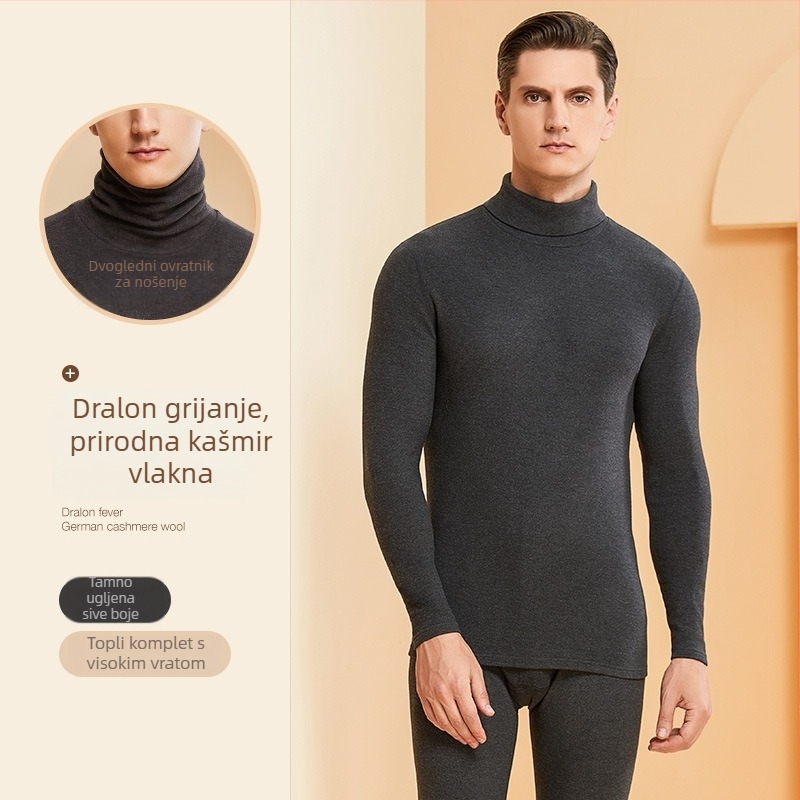 Muški termo komplet donjeg rublja s visokim ovratnikom, akrilna tkanina, dvostruka debljina, flis podstava, dugih rukava