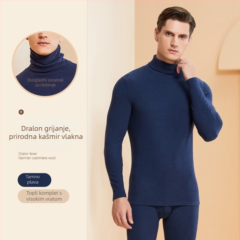 Muški termo komplet donjeg rublja s visokim ovratnikom, akrilna tkanina, dvostruka debljina, flis podstava, dugih rukava