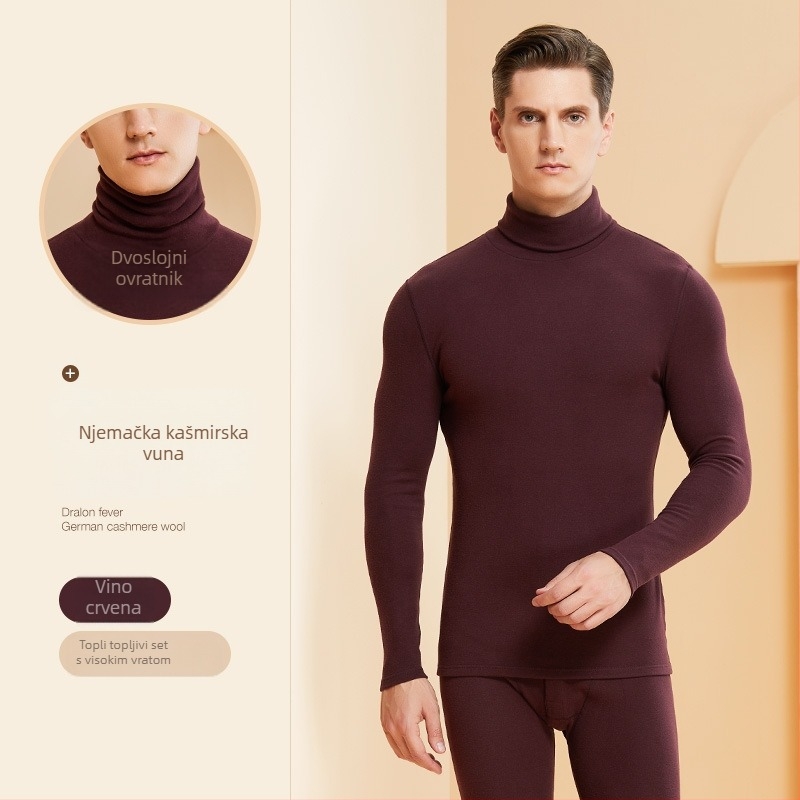 Muški termo komplet donjeg rublja s visokim ovratnikom, akrilna tkanina, dvostruka debljina, flis podstava, dugih rukava