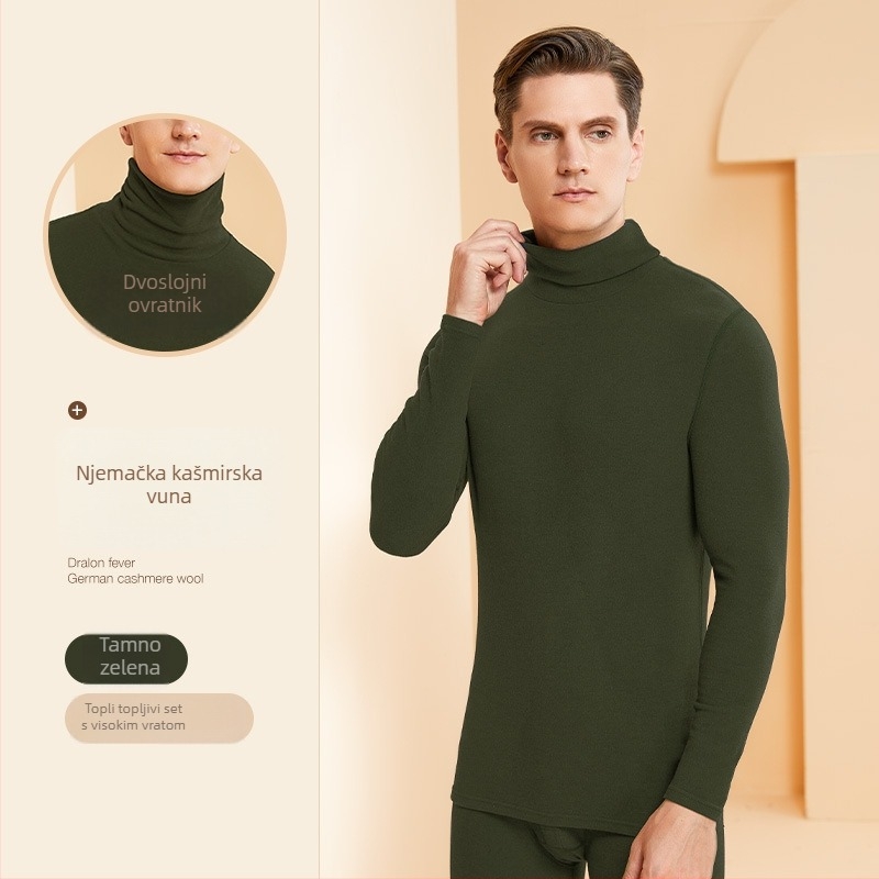 Muški termo komplet donjeg rublja s visokim ovratnikom, akrilna tkanina, dvostruka debljina, flis podstava, dugih rukava