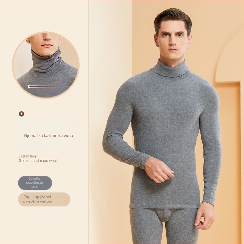 Muški termo komplet donjeg rublja s visokim ovratnikom, akrilna tkanina, dvostruka debljina, flis podstava, dugih rukava