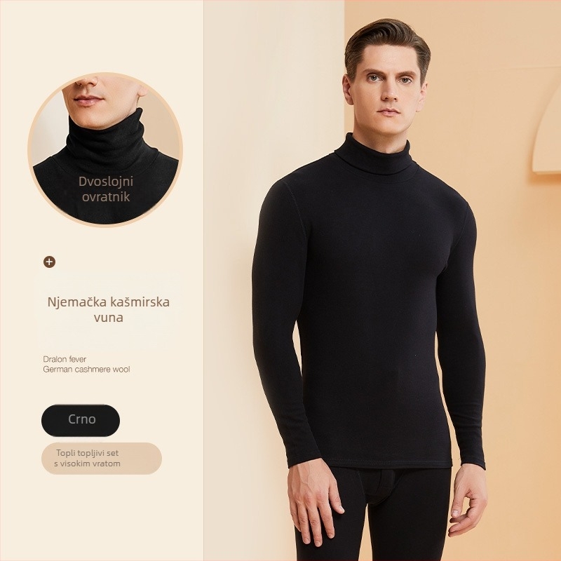 Muški termo komplet donjeg rublja s visokim ovratnikom, akrilna tkanina, dvostruka debljina, flis podstava, dugih rukava