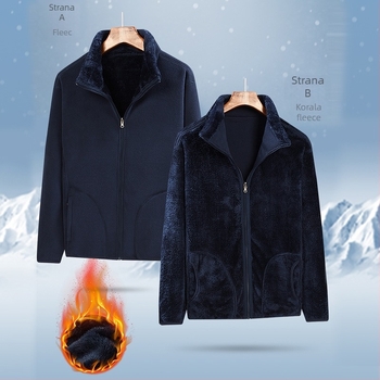 Unisex kardigan od polar fleecea s coral fleece podstavom, jednobojan, topao