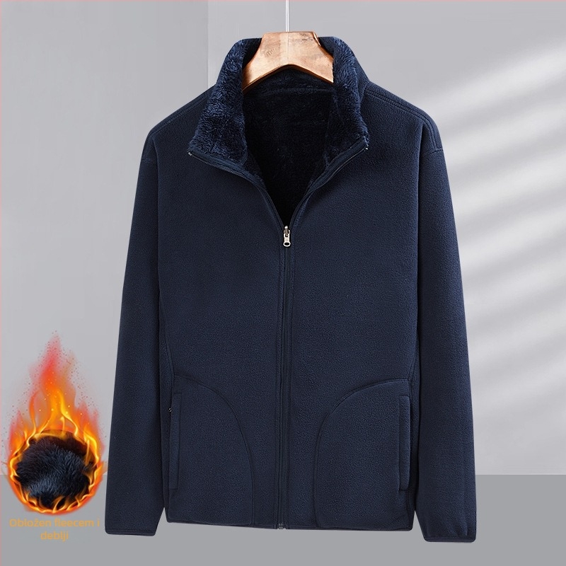 Unisex kardigan od polar fleecea s coral fleece podstavom, jednobojan, topao