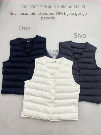 Ženski down vest, 86–90% perja, punilo: gusje perje, poliester tkanina, V-izrez