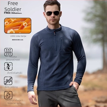 Muška flis jakna s stojećim ovratnikom, pulover stil, polu-zip, bez kapulje, podstava poliester, 100% poliester flis, pogodna za zimu, proljeće i jesen