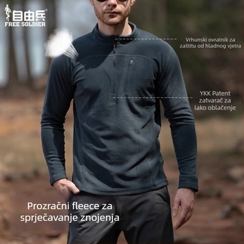 Muška flis jakna s stojećim ovratnikom, pulover stil, polu-zip, bez kapulje, podstava poliester, 100% poliester flis, pogodna za zimu, proljeće i jesen