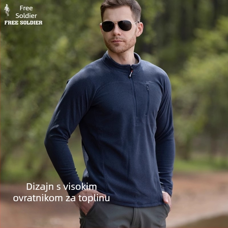 Muška flis jakna s stojećim ovratnikom, pulover stil, polu-zip, bez kapulje, podstava poliester, 100% poliester flis, pogodna za zimu, proljeće i jesen