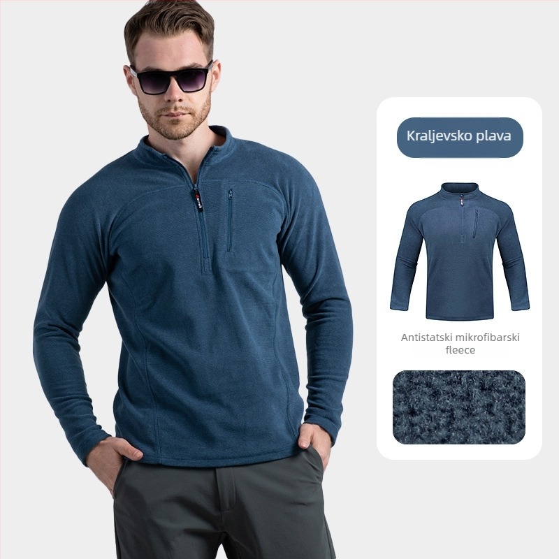 Muška flis jakna s stojećim ovratnikom, pulover stil, polu-zip, bez kapulje, podstava poliester, 100% poliester flis, pogodna za zimu, proljeće i jesen