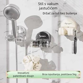 Držač za tuš sa usisnom čašom, zidni bez bušenja, 90° prilagodljiv, ABS, nosivost 5 kg