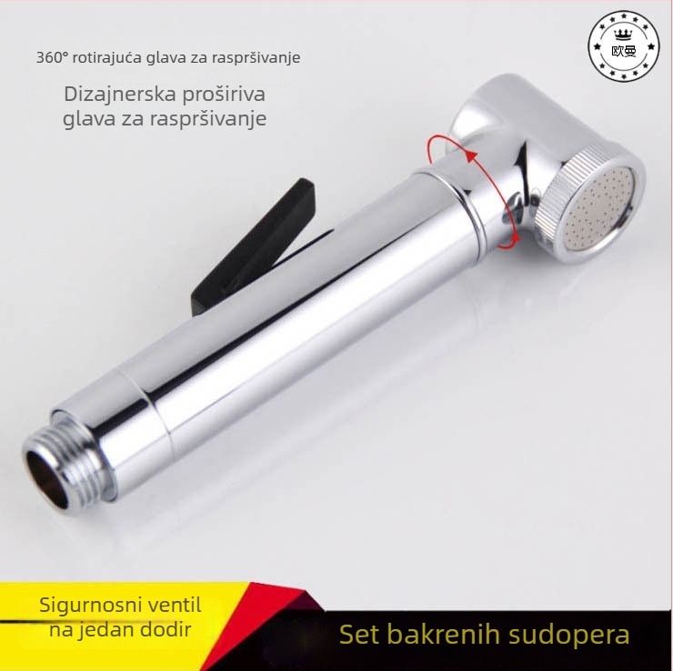 Pribor za WC tuš s bakrenim pojačanjem, zidna montaža, krom završni sloj, tlak 0.3–15 MPa, radna temperatura 0–90°C