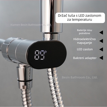 Držač za tuš s LED prikazom temperature, model BSL-WB018, ABS, 0-80°C, 5,6 kgf