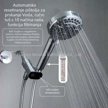 Držač za tuš s LED prikazom temperature, model BSL-WB018, ABS, 0-80°C, 5,6 kgf