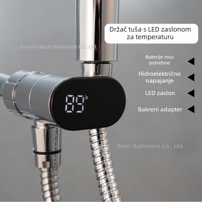 Držač za tuš s LED prikazom temperature, model BSL-WB018, ABS, 0-80°C, 5,6 kgf