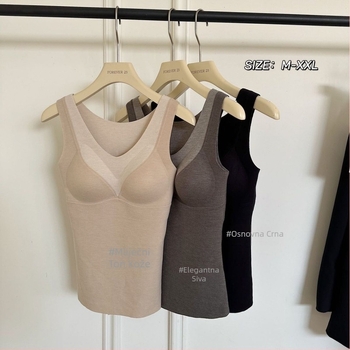 Ženska bezšivna topla vesta s jastučićem za prsa, V-izrez, akrilna vlakna, debeli materijal 251-300 g/m², oblikovanje tijela