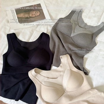 Ženska bezšivna topla vesta s jastučićem za prsa, V-izrez, akrilna vlakna, debeli materijal 251-300 g/m², oblikovanje tijela