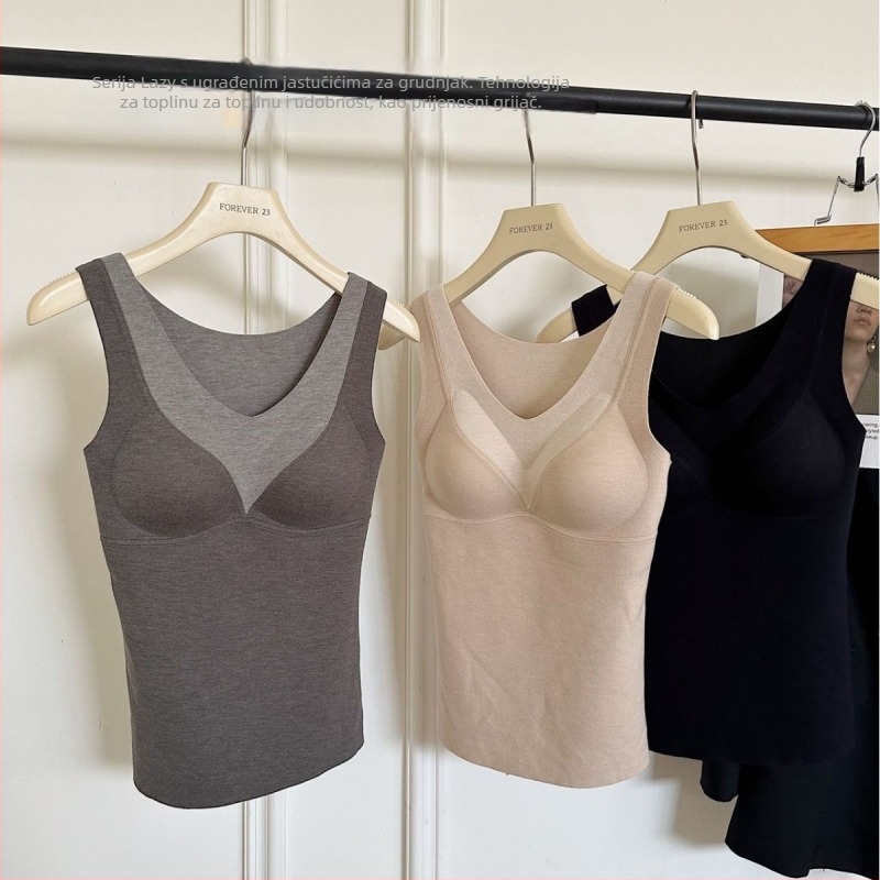 Ženska bezšivna topla vesta s jastučićem za prsa, V-izrez, akrilna vlakna, debeli materijal 251-300 g/m², oblikovanje tijela