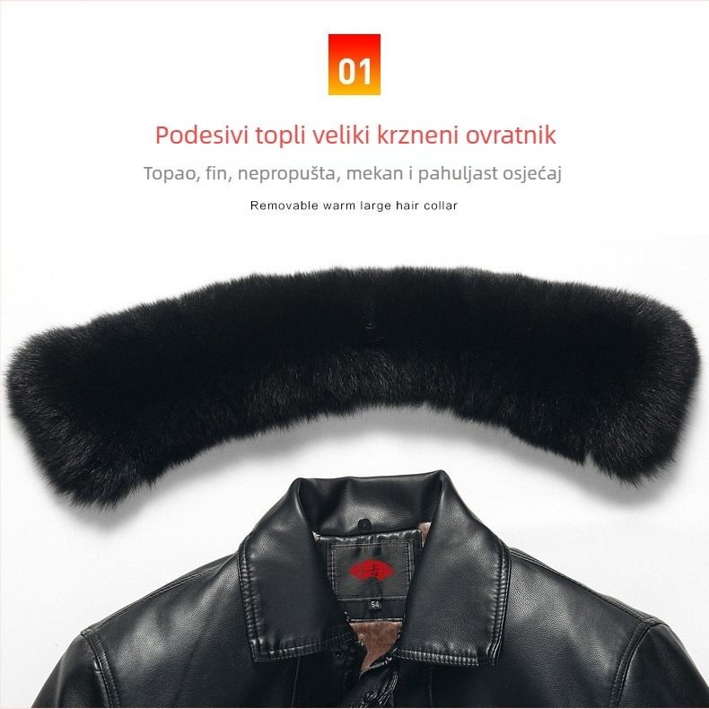 Muška PU kožna jakna, s fleš podstavom, zimska, srednje duljine, labav kroj, zatvarač, za starije muškarce